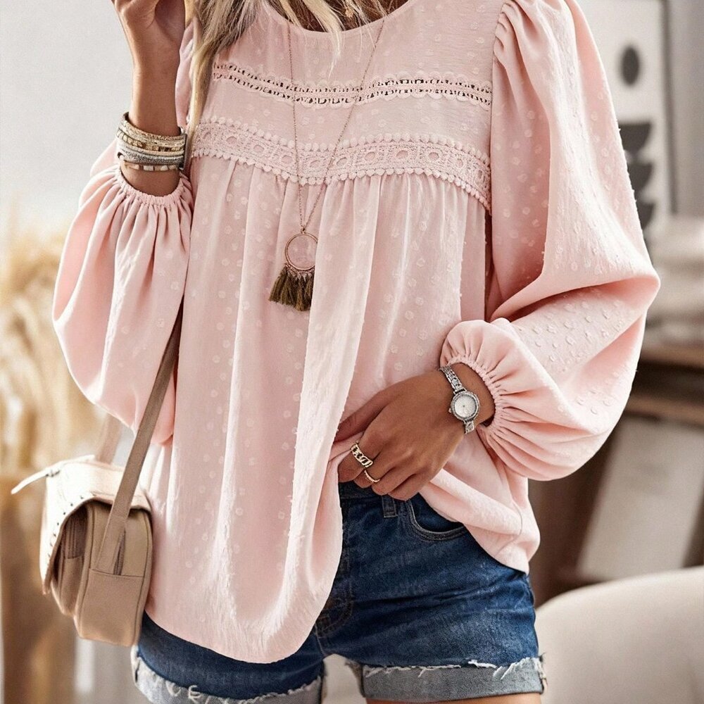Baby Pink Casual Women's Minimalist Long Sleeve Blouse - Picture 3 of 7